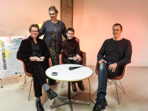 Gastgeberin Christine Langer mit Jan Wagner, Lisa Goldschmidt und Nico Bleutge